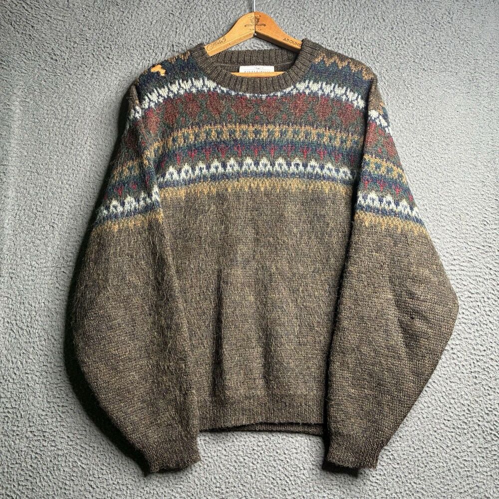 Vintage 1960s Jantzen Fair Isle Wool Mohair Grunge Sweater Large USA Made